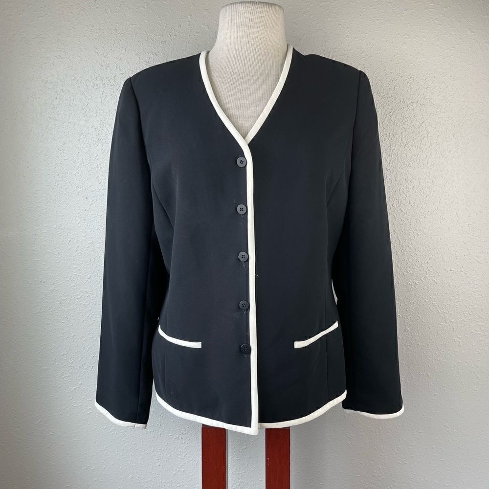 Maggy London Black and White Trim Dress Jacket Size 10 EUC